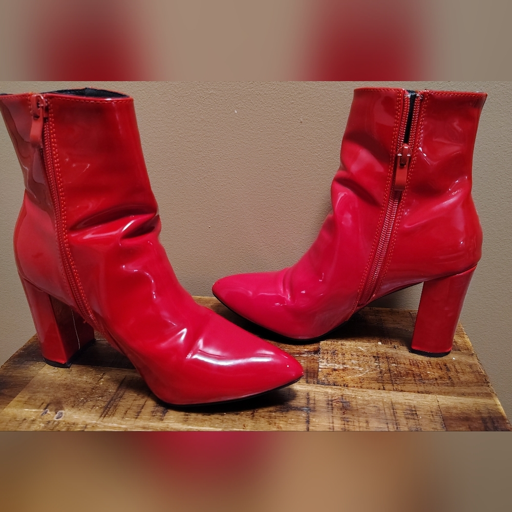 Red Patent Leather Ankle Boots